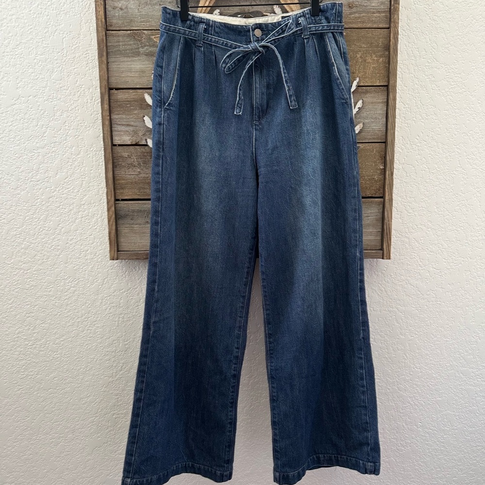 AG Belted Deven High Rise Blue Ultra Wide-Leg Cotton Jeans ladies‎ 31